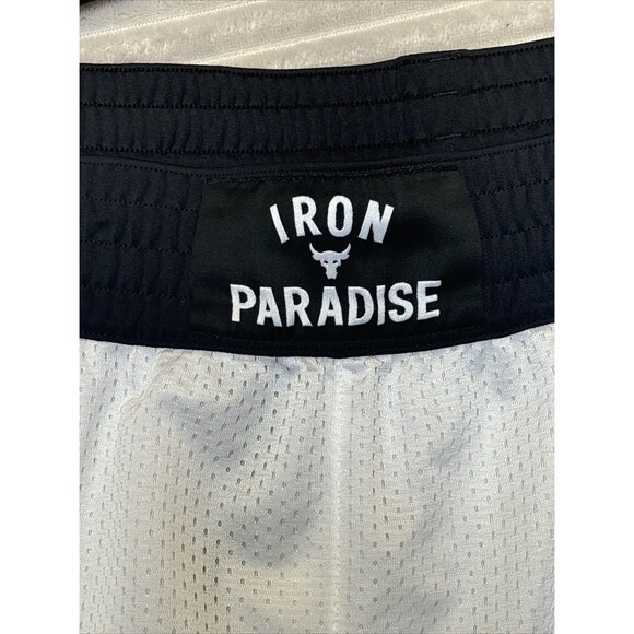 Under Armour Project Rock Iron Paradise White Black Mesh Men’s Shorts ~No Sz Tag - Picture 2 of 16